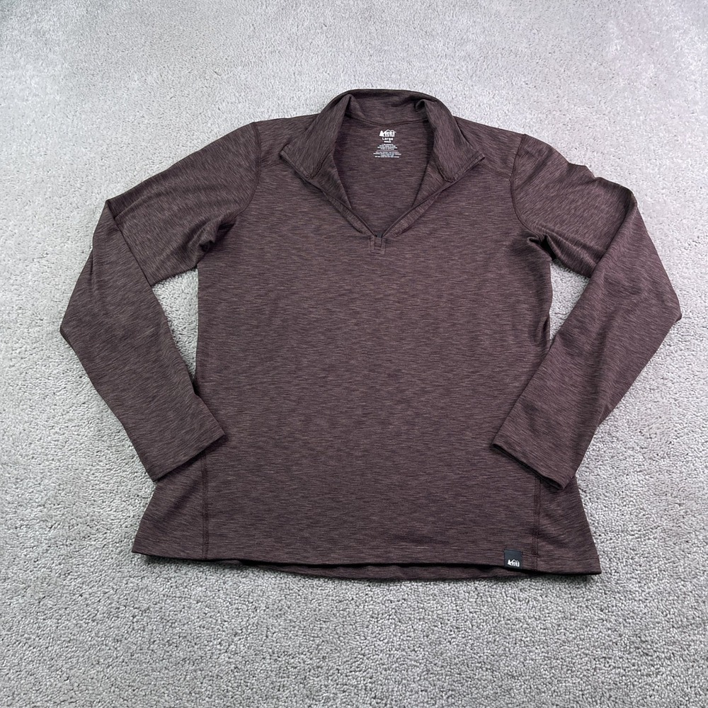 REI Coop Sweater Womens Large Brown Heathered Quarter Zip Pullover Hiking Top